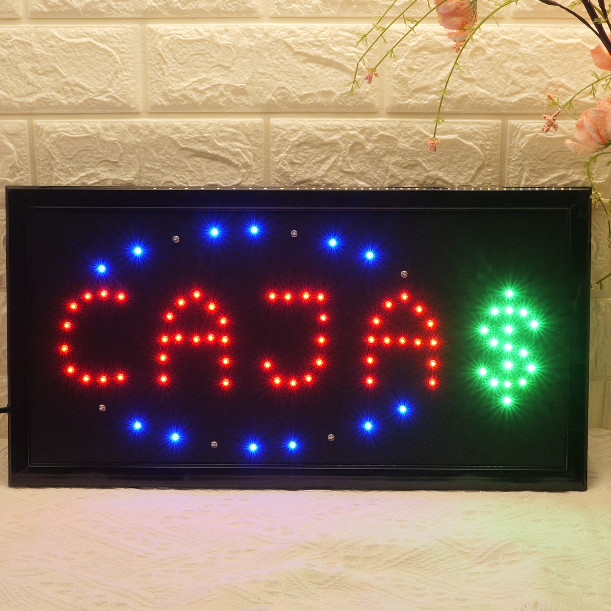 48x25cm LED CAJA Sign with Dollar Symbol, High Brightness Red & Blue Flashing LED Cash Register Sign for Store, Shop & Restaurant | Spanish Money Sign for Business