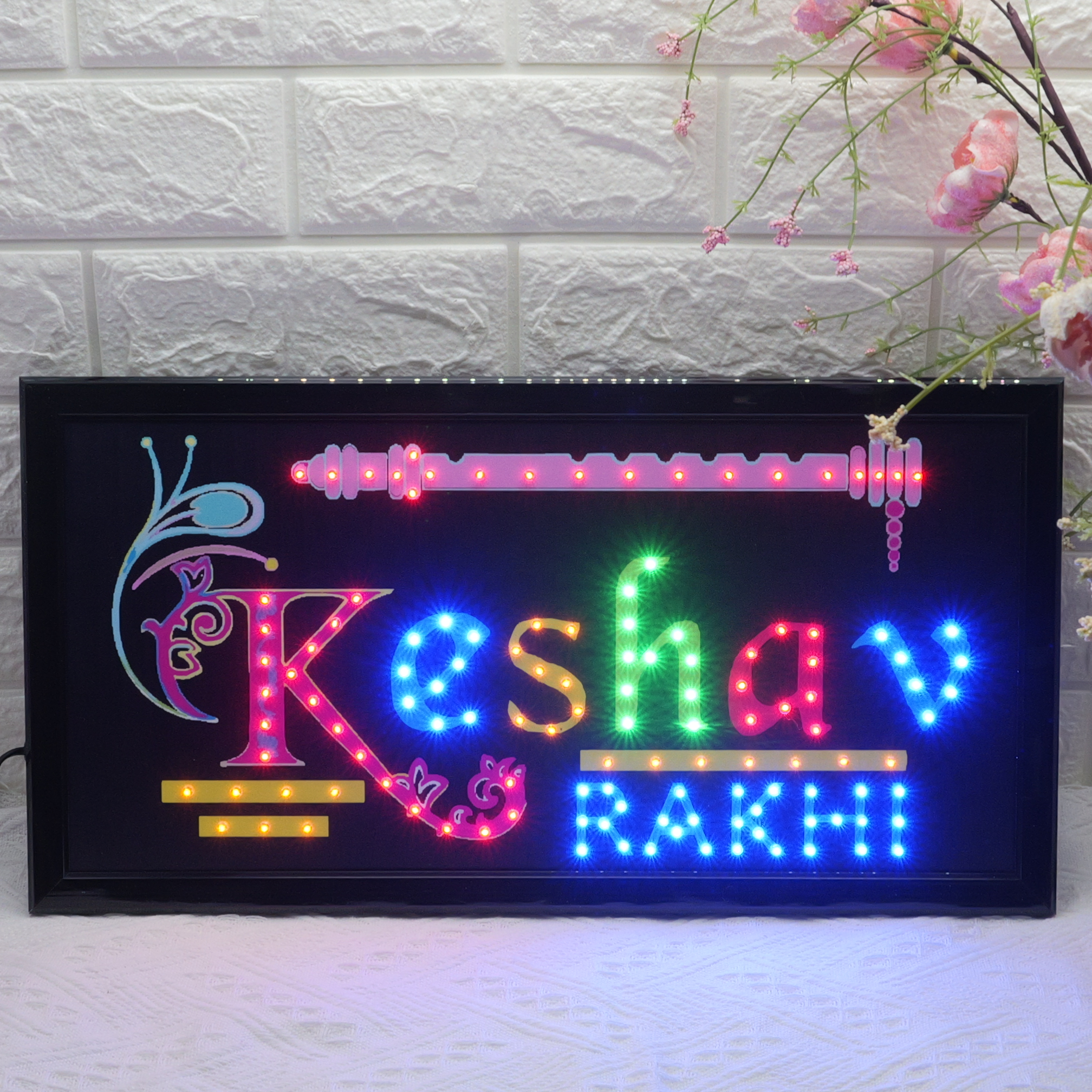 48x25cm LED Sign "Keshav RAKHI" - Custom Indian Festival Illuminated Display
