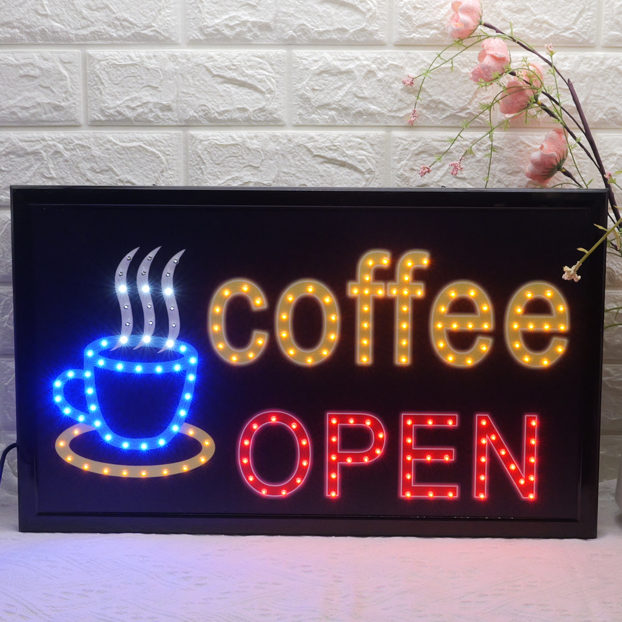 55x33cm LED Coffee Sign , High Brightness Red & Blue Flashing LED Business Coffee Sign for Storefront, Shop, Coffee
