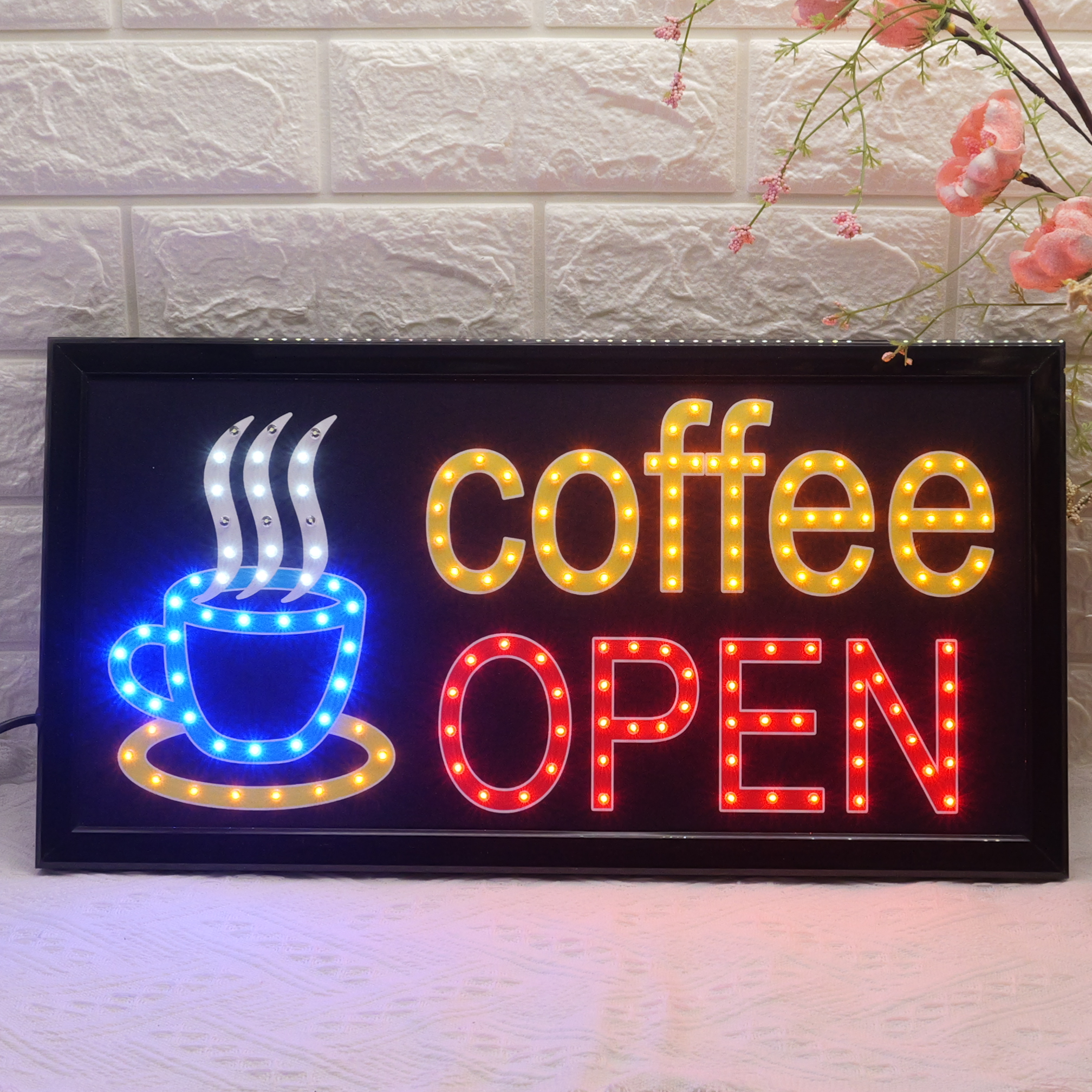 48x25cm LED Coffee Sign , High Brightness Red & Blue Flashing LED Business Coffee Sign for Storefront, Shop, Coffee