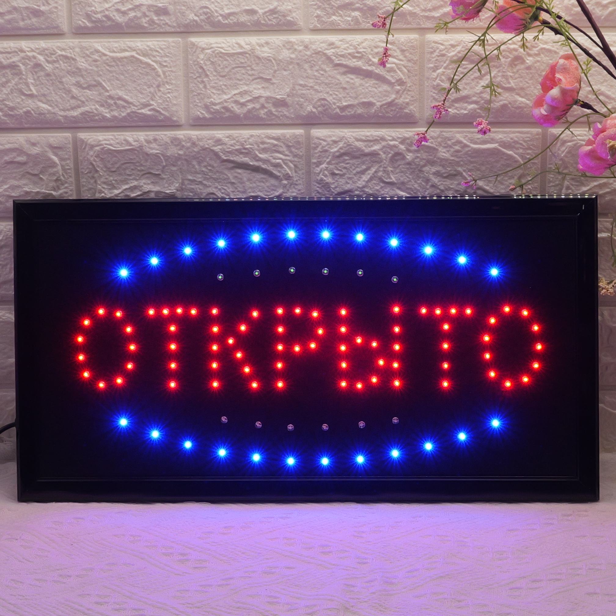 48x25cm LED Sign "ОТКРЫТО" - Russian Open Illuminated Storefront Display