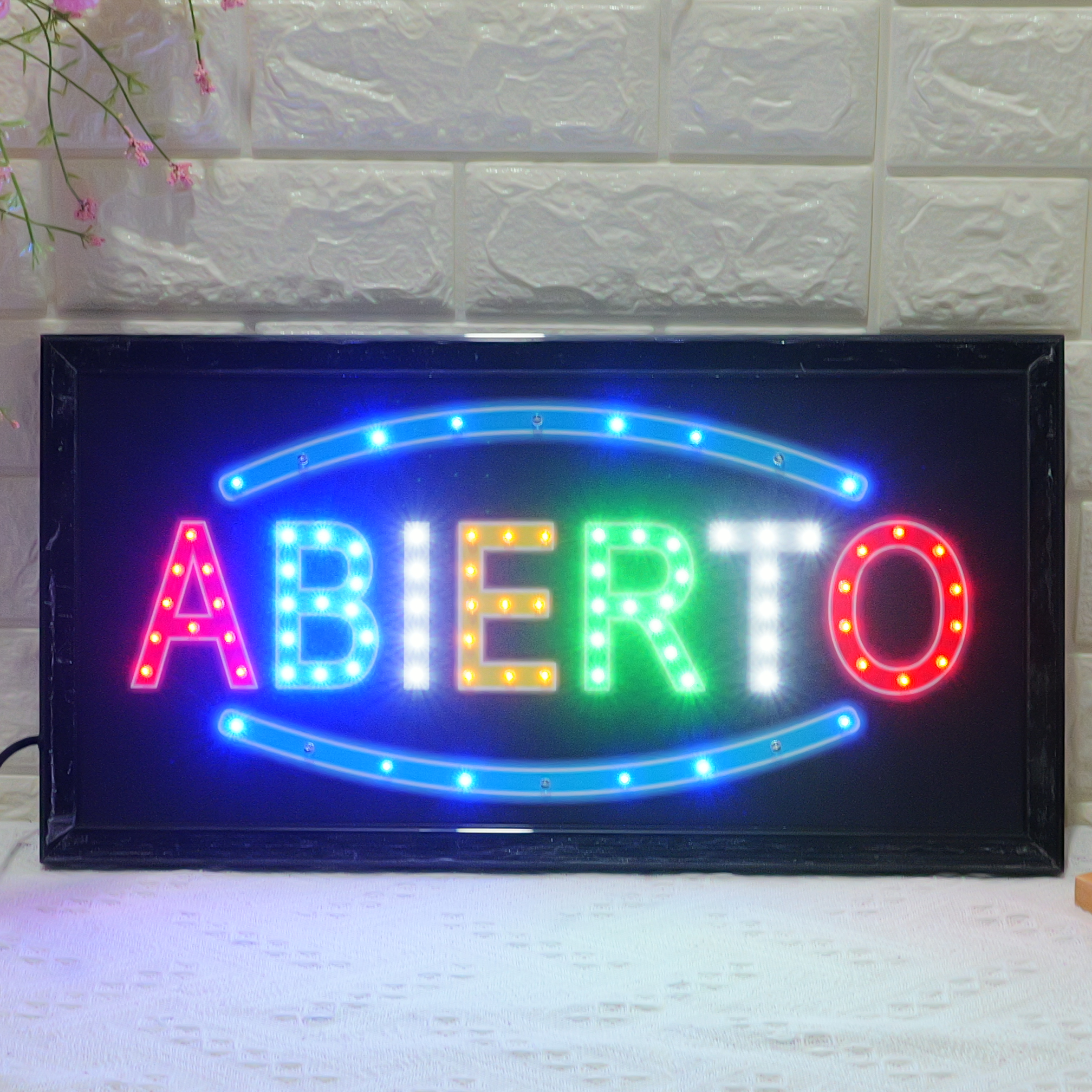 48x25cm Multicolor LED ABIERTO BIENVENIDO Sign, High Brightness Flashing LED Business Sign for Storefront, Shop, Bar & Restaurant | Eye-catching Spanish Open Welcome Sign