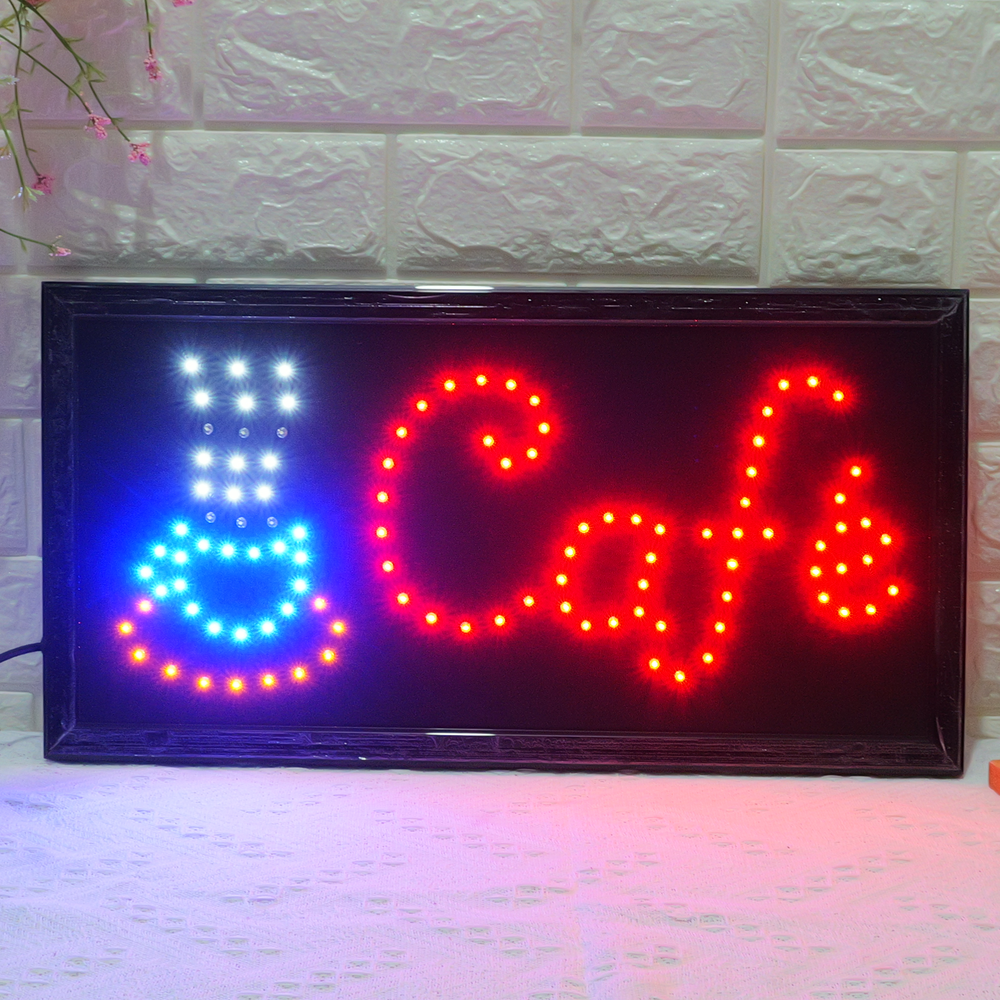 48x25cm LED Cafe Sign , High Brightness Red & Blue Flashing LED Business Cafe Sign for Storefront, Shop, Cafe
