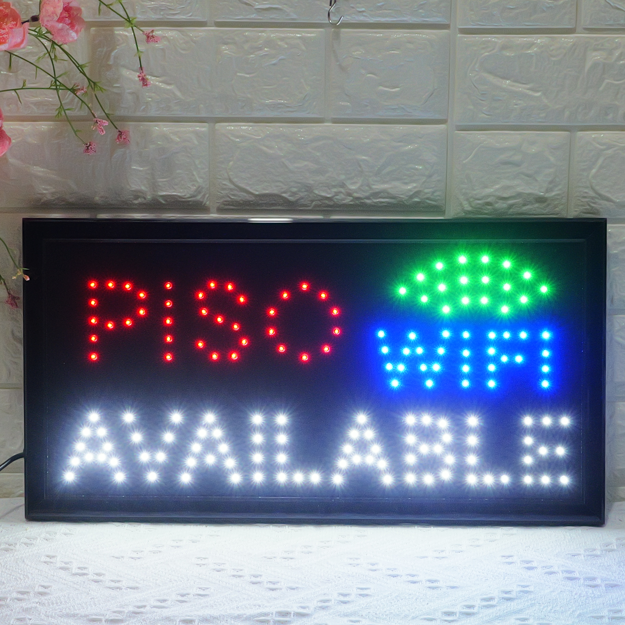 48x25cm LED Sign "PISO WIFI AVAILABLE" - Filipino Piso WiFi Service Illuminated Display