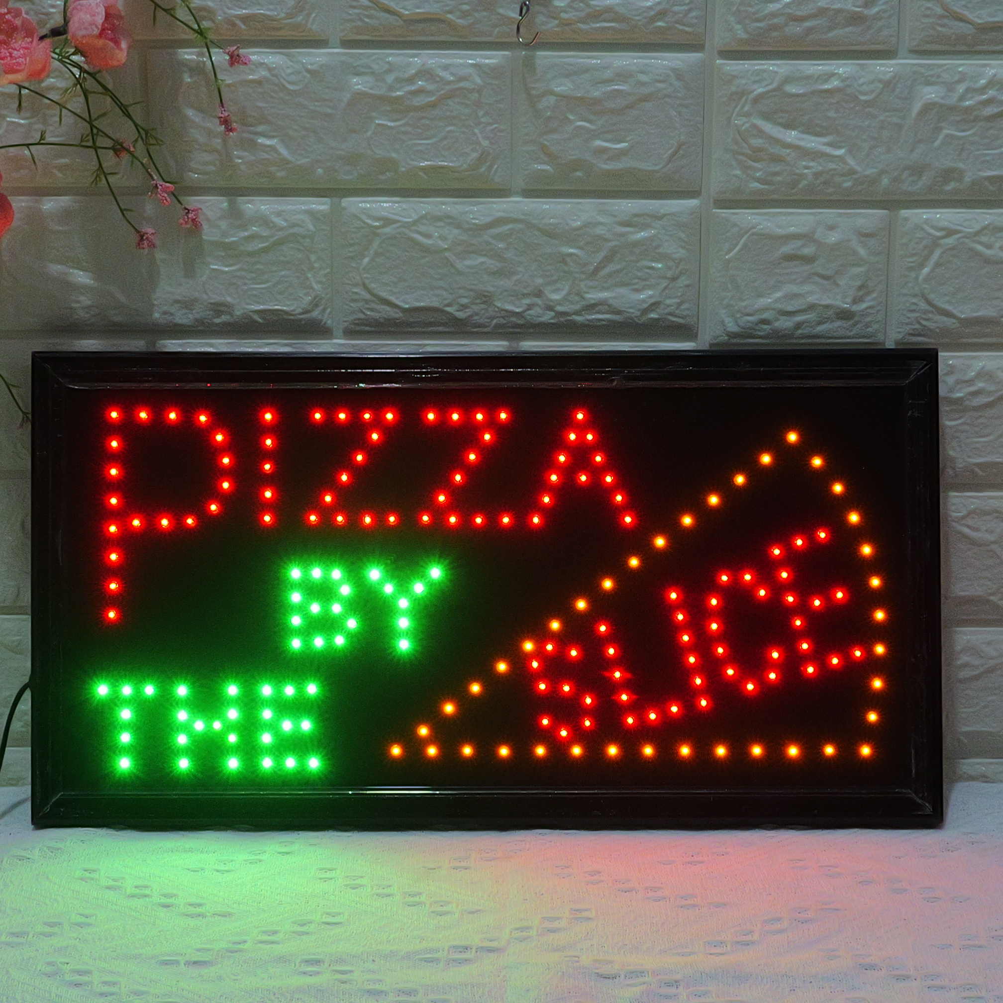 48x25cm LED Sign "PIZZA BY THE SLICE" - Pizza Shop Illuminated Display