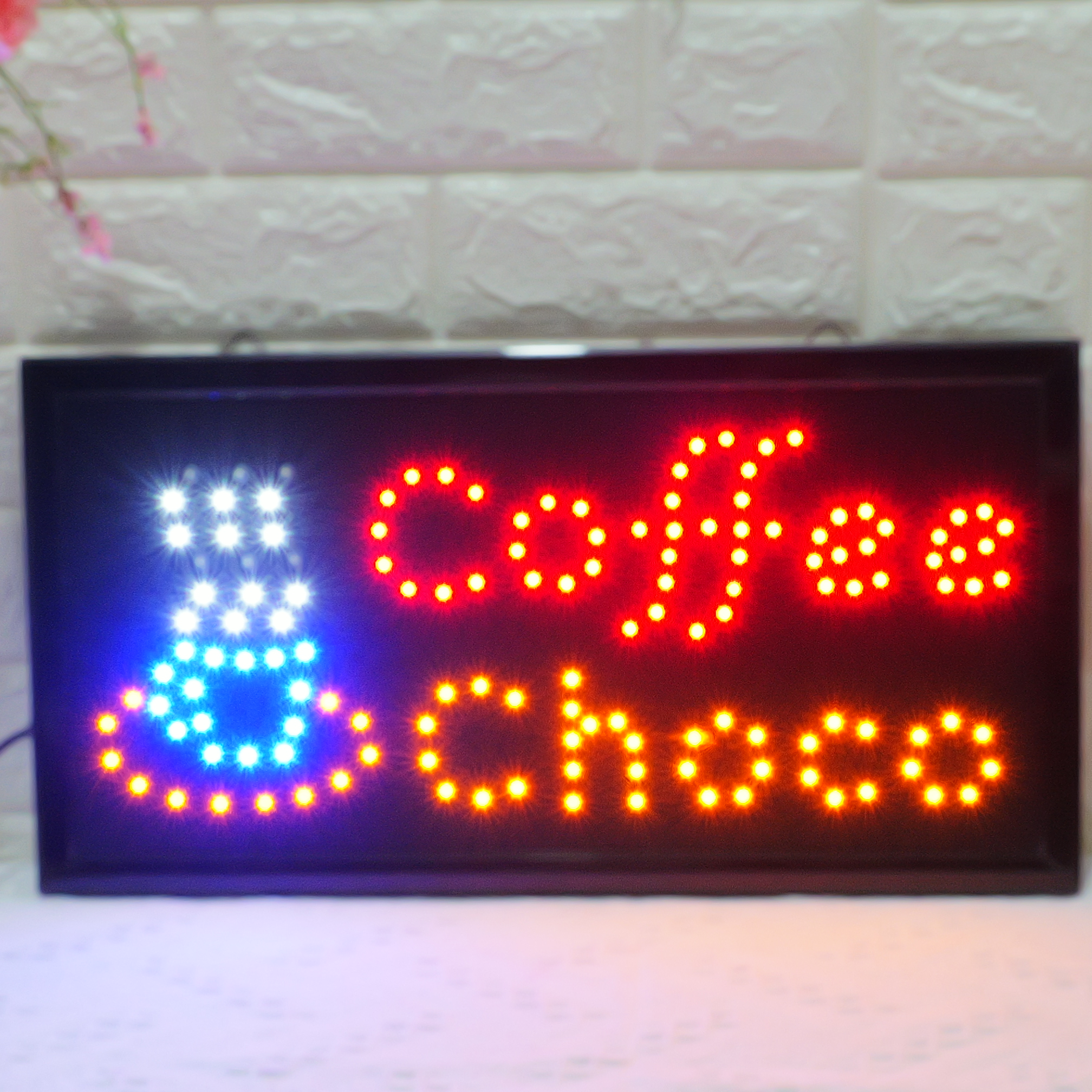 48x25cm LED Coffee Sign , High Brightness Red & Blue Flashing LED Business Coffee Sign for Storefront, Shop, Coffee