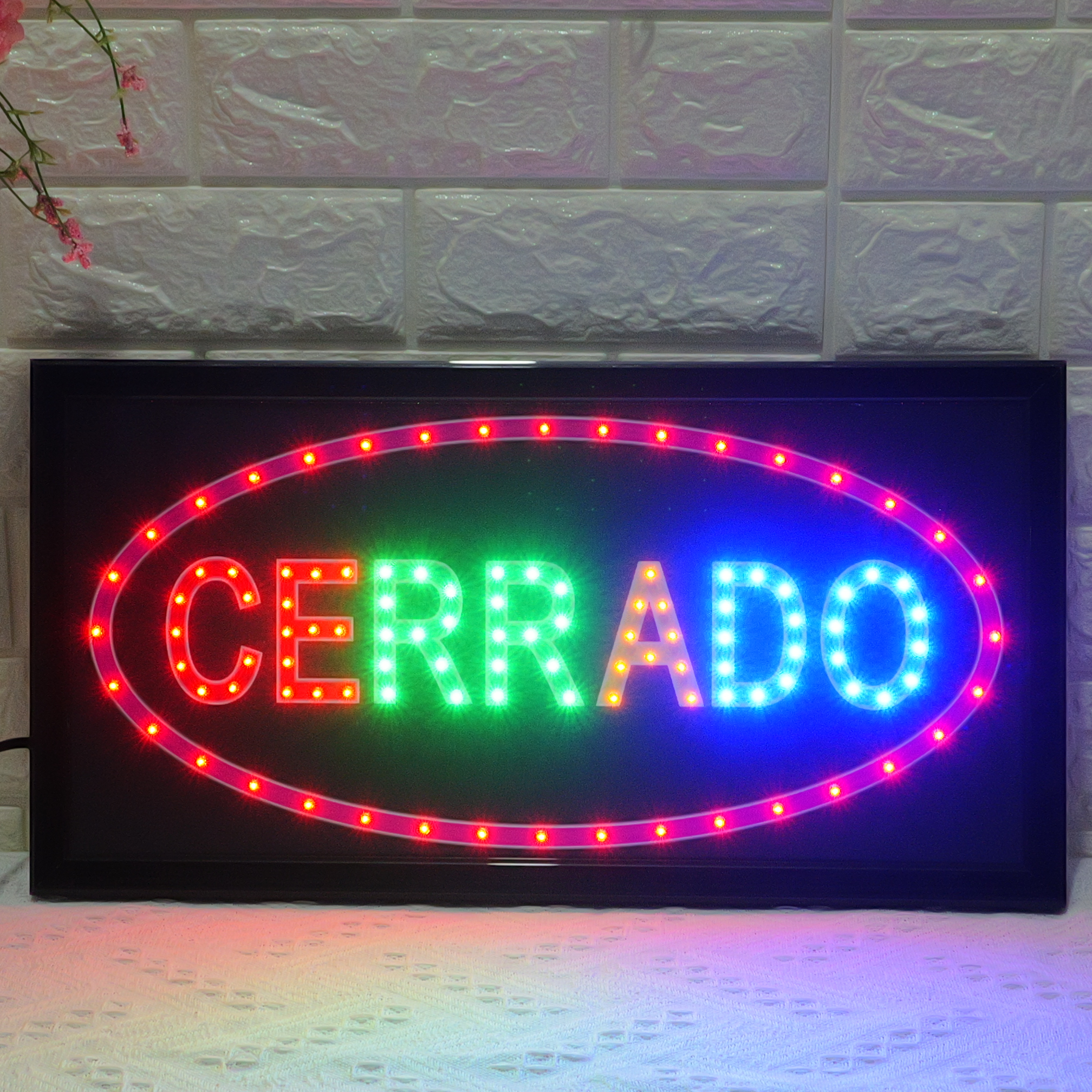 48x25cm Multicolor LED CERRADO Sign, High Brightness Flashing LED Business Sign for Storefront, Shop, Bar & Restaurant | Eye-catching Spanish Closed Sign