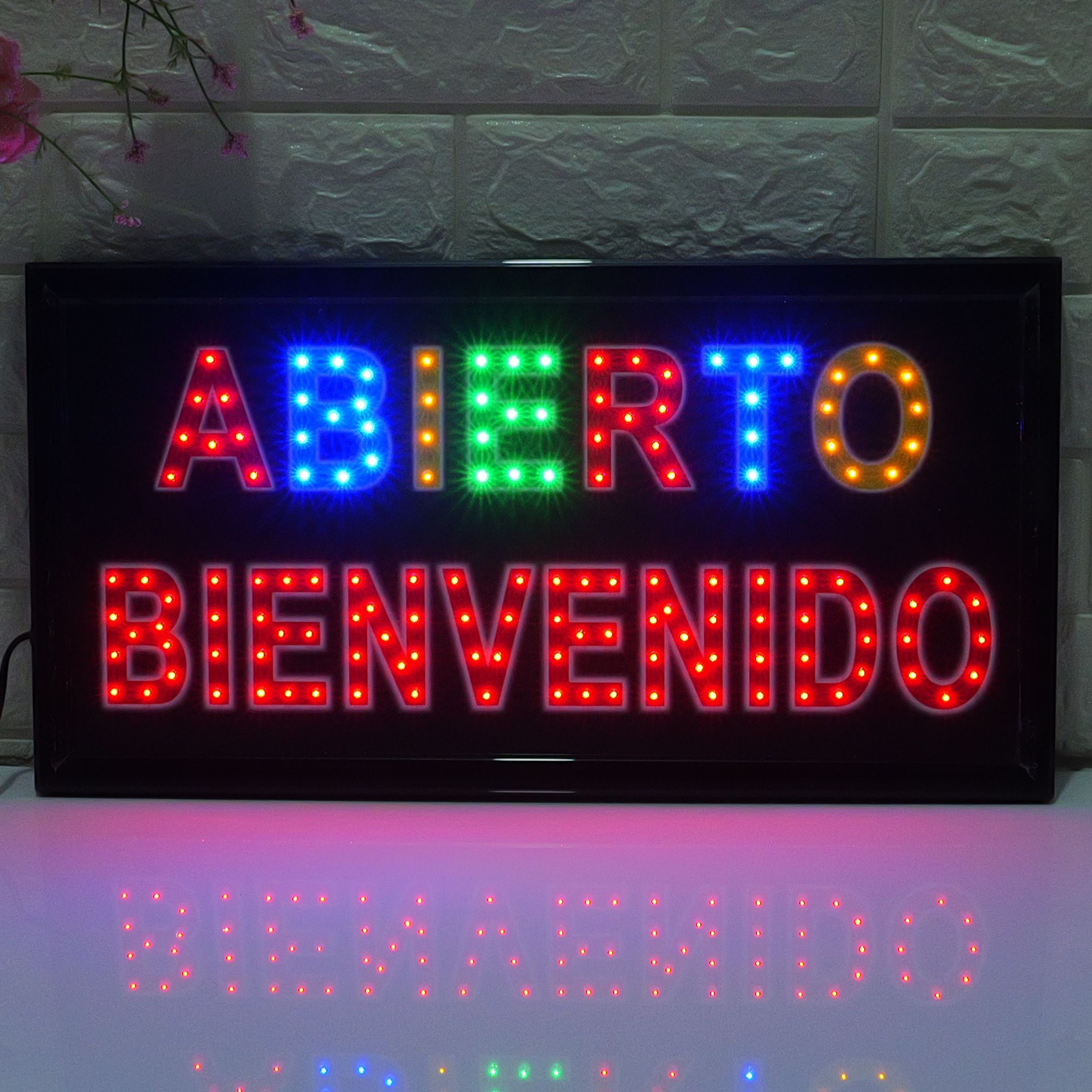 48x25cm Multicolor LED ABIERTO BIENVENIDO Sign, High Brightness Flashing LED Business Sign for Storefront, Shop, Bar & Restaurant | Eye-catching Spanish Open Welcome Sign