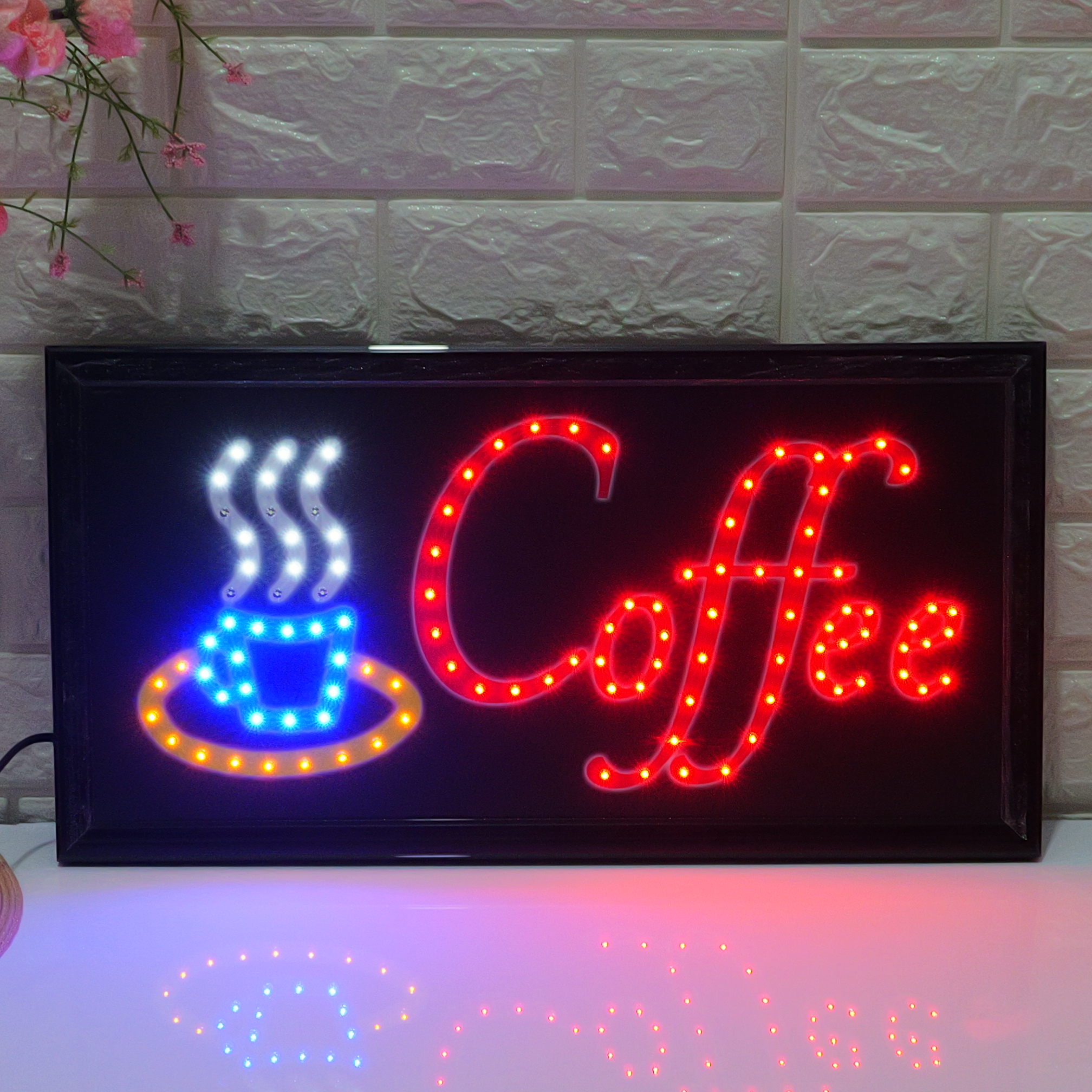 48x25cm LED Coffee Sign , High Brightness Red & Blue Flashing LED Business Coffee Sign for Storefront, Shop, Coffee