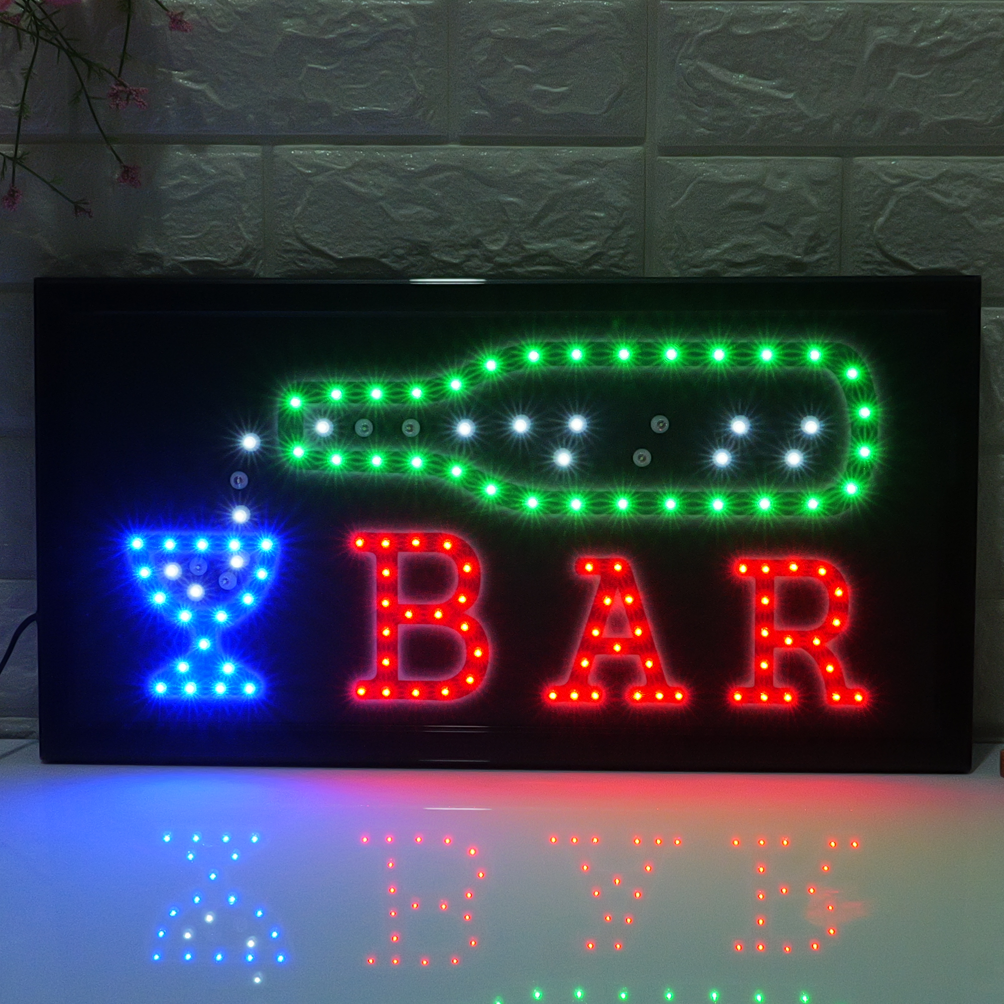48x25cm LED BAR Sign , High Brightness Red & Blue Flashing LED Business Bar Sign for Storefront, Shop, Bar