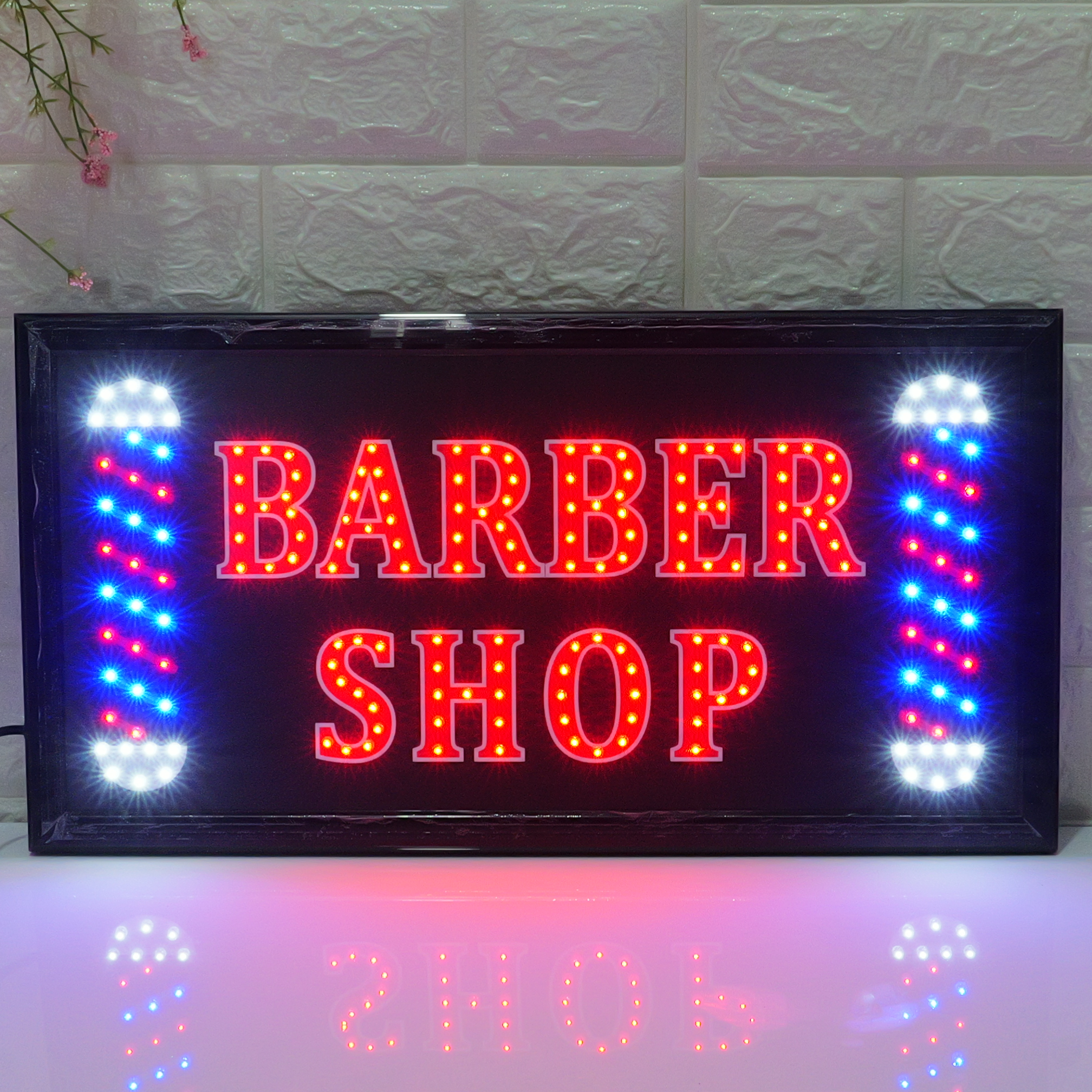 48x25cm LED BARBER SHOP Sign , High Brightness Red & Blue Flashing LED Business Barber Shop Sign for Storefront, Shop, Barber