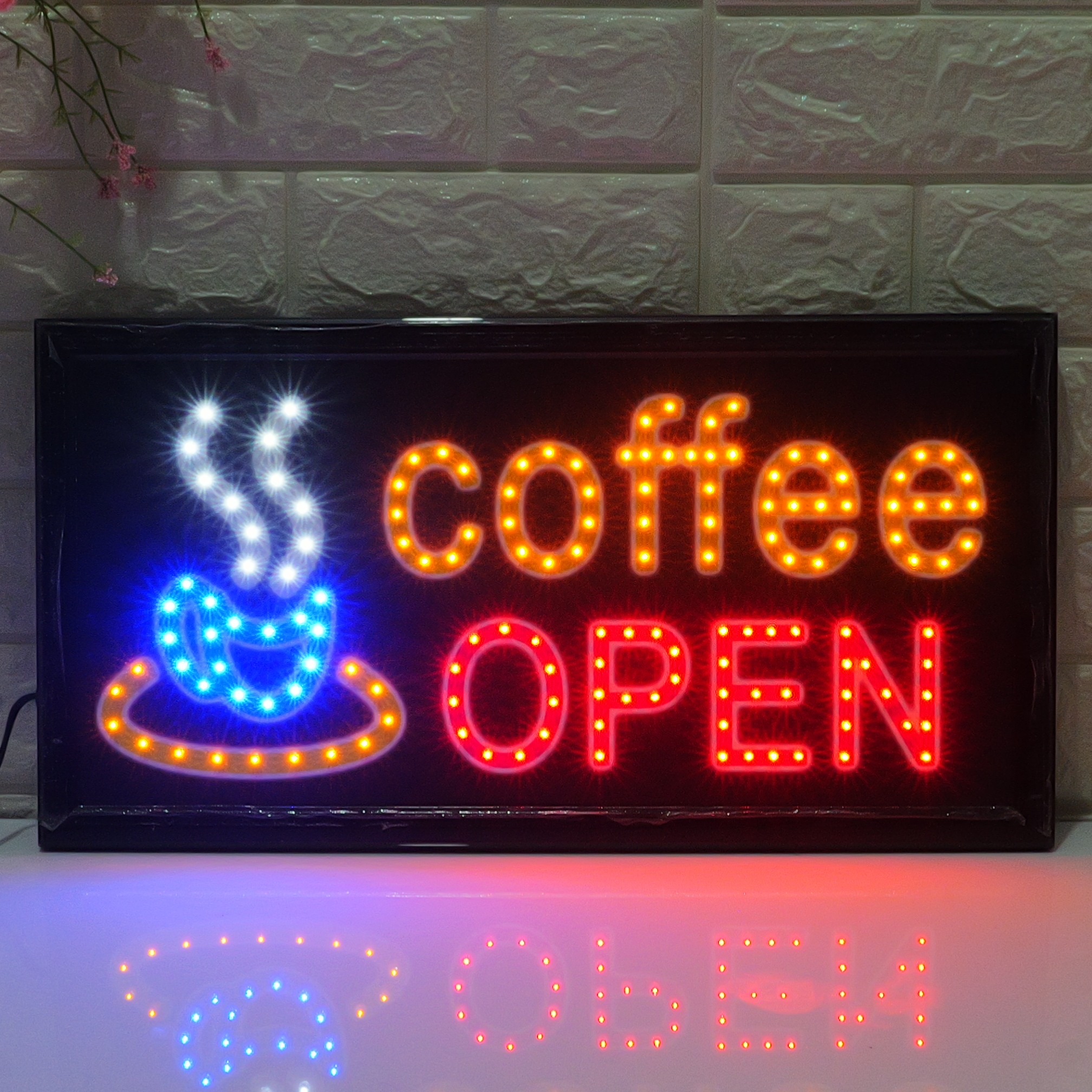 48x25cm LED Coffee Sign , High Brightness Red & Blue Flashing LED Business Coffee Sign for Storefront, Shop, Coffee